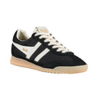 Black and white Gola trainer with a beige sole and laces