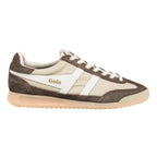 Gola Classics beige and brown suede trainer with white side stripes and gum sole