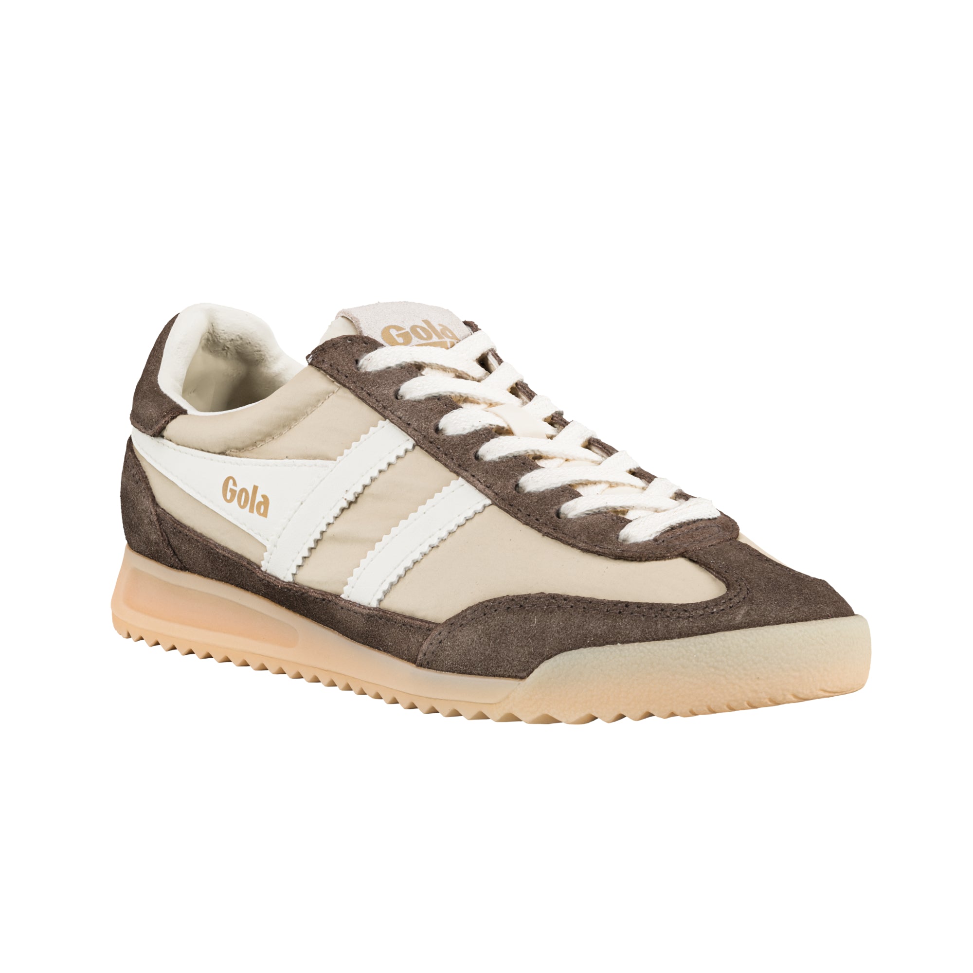 Gola Harrier trainers in brown and beige with white laces and side stripes