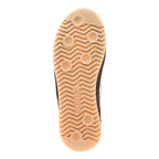 Underside of a Gola trainer, showing the beige sole with a wavy pattern and circular grips