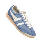 Gola men's trainer in blue with white stripes and cream laces