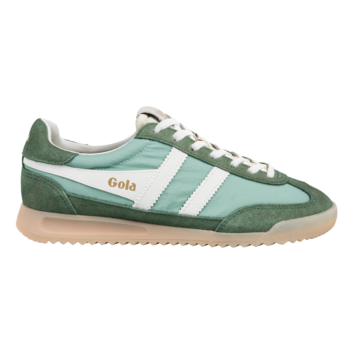 Gola Classics green and white suede and nylon trainer with gum sole