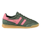 Gola Classics olive green and pink suede and canvas trainer with a gum sole