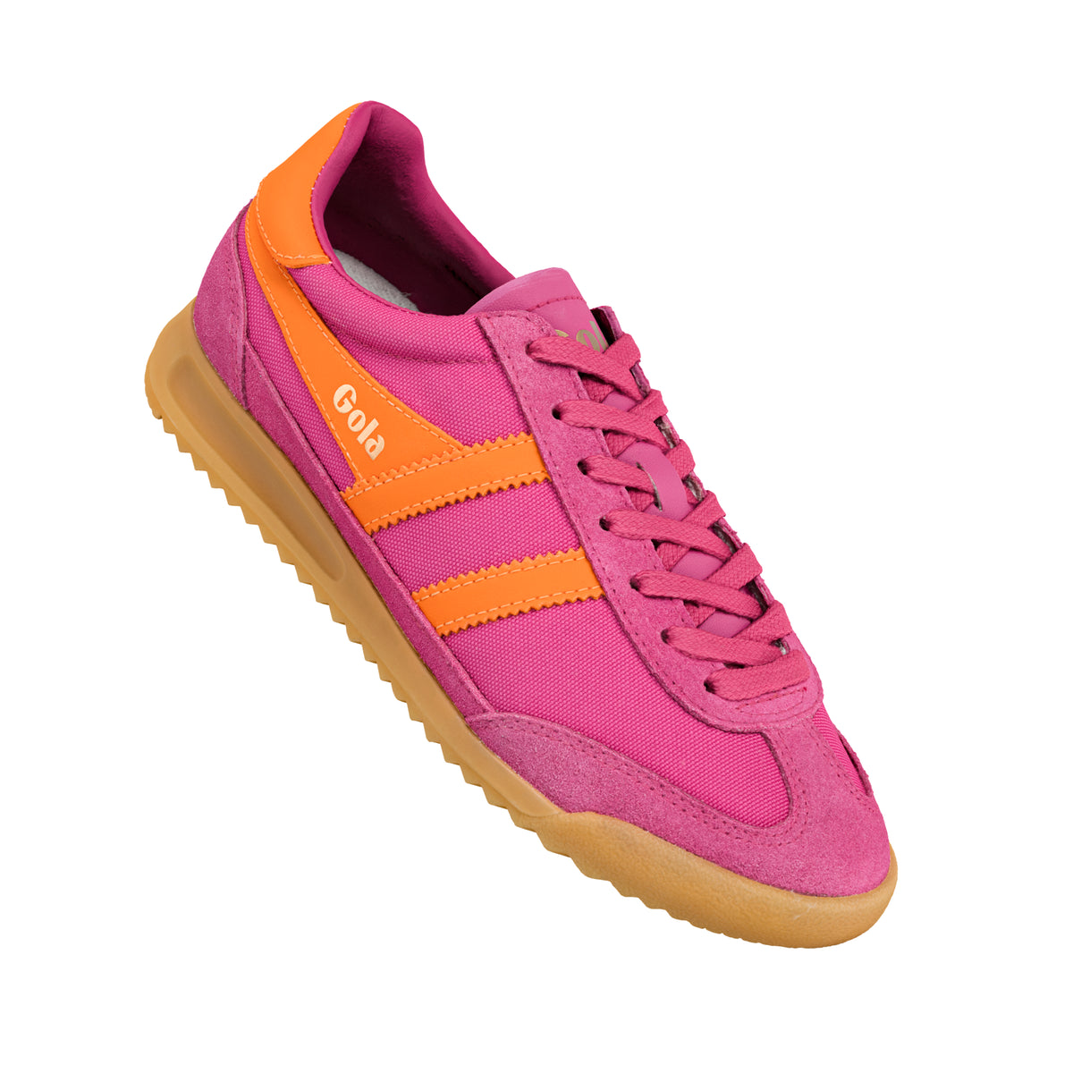 Gola Classics pink and orange canvas trainer with gum sole