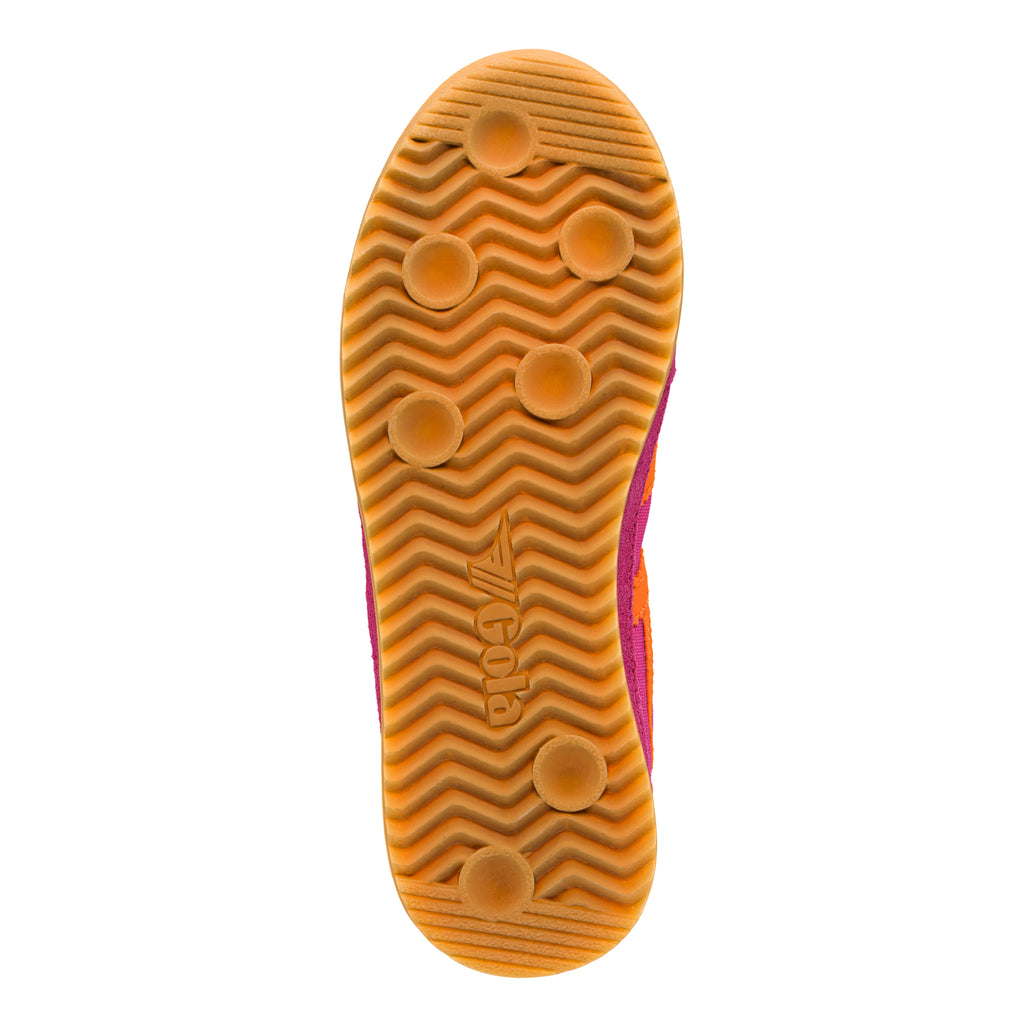 Gum rubber sole of a Gola Classics trainer with a wavy tread pattern and circular grip studs
