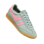 Gola Classics sage green and pink trainer with a gum sole