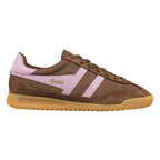 Brown and pink Gola trainer with a gum sole