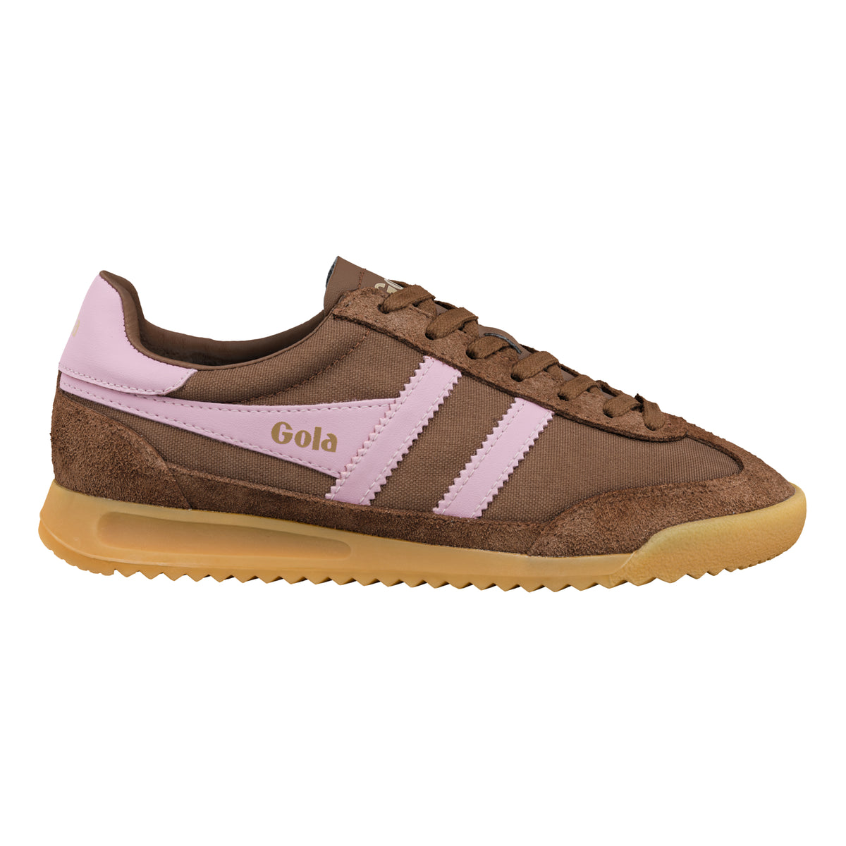 Gola Classics brown and pink canvas trainer with gum sole