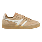 Gola Classics beige suede trainer with white side stripes and gum sole