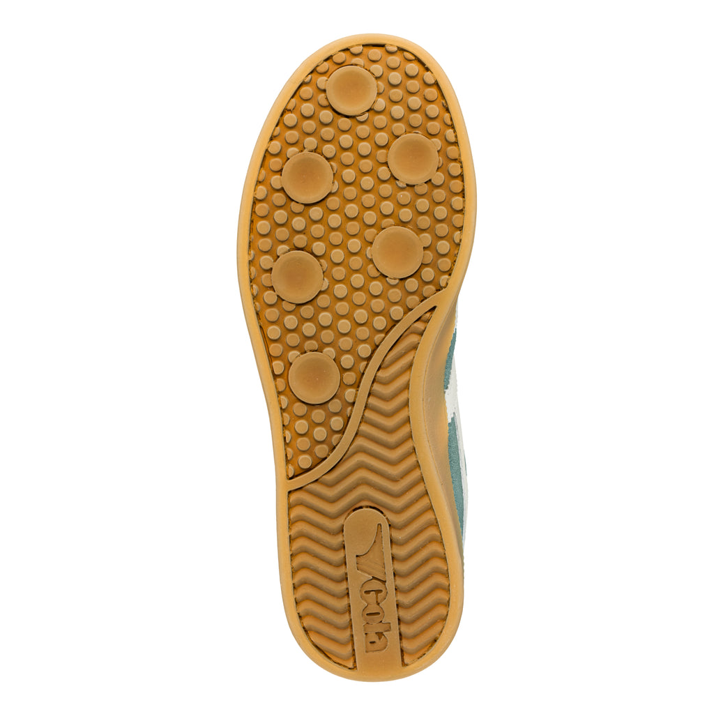Gum rubber trainer sole with circular grip pattern and Gola branding