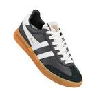 Black and white Gola trainer with a gum sole