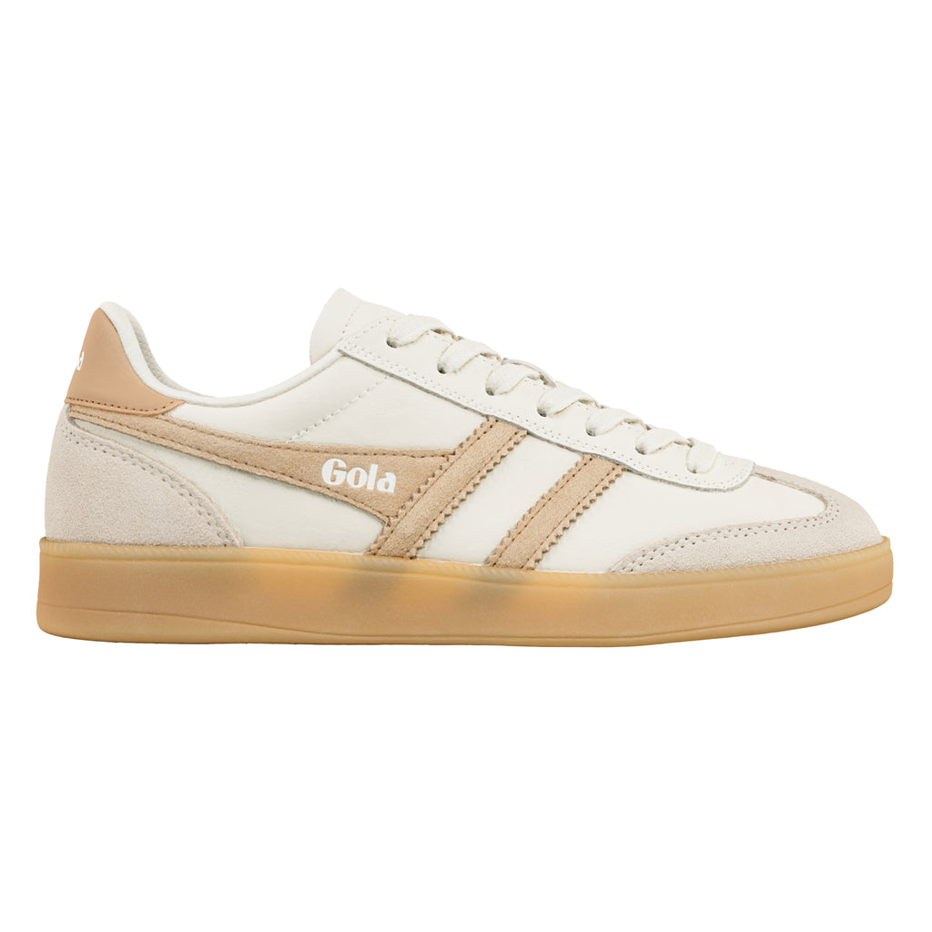 Cream and beige Gola trainer with a gum sole