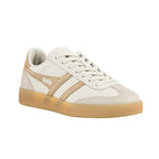 Off white Gola trainer with beige suede detailing and a gum rubber sole