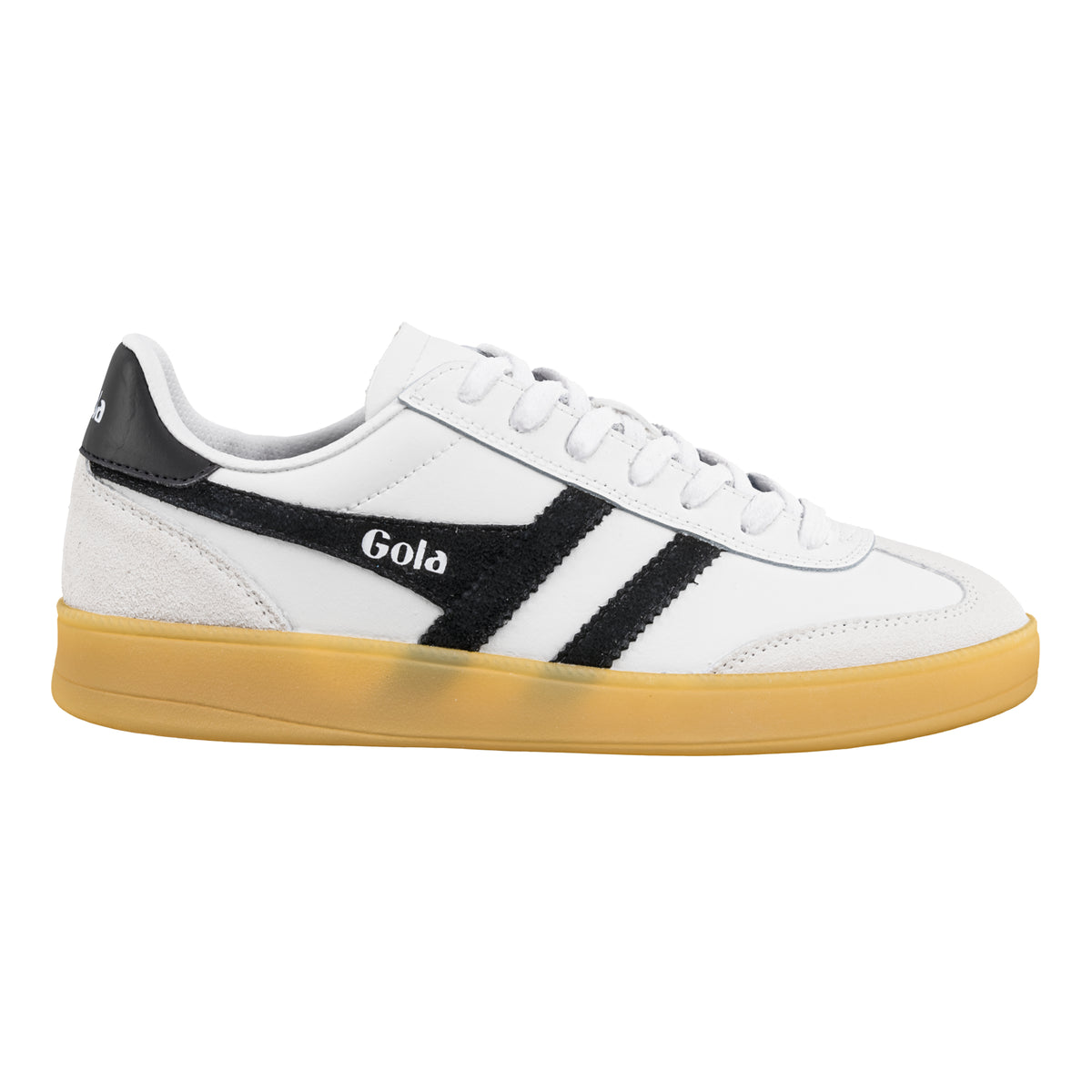 Gola Classics Sheerluxe white trainer with black side stripes and gum sole