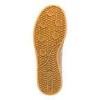 Tan rubber trainer sole with circular grip pattern and chevron tread