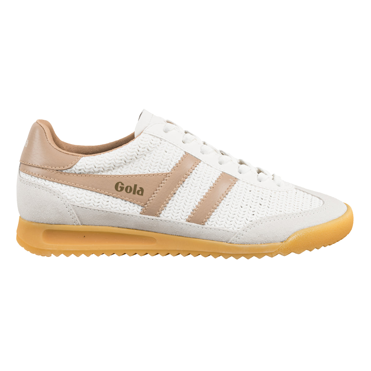 Gola Classics white and beige knitted trainer with a gum sole