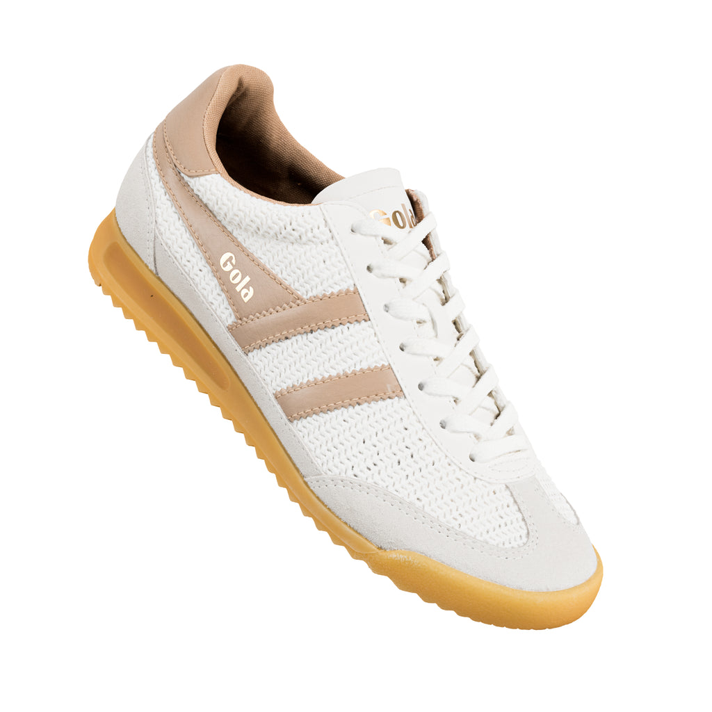 White and beige Gola trainer with a gum sole