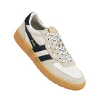 Off white and navy Gola trainer with a gum sole