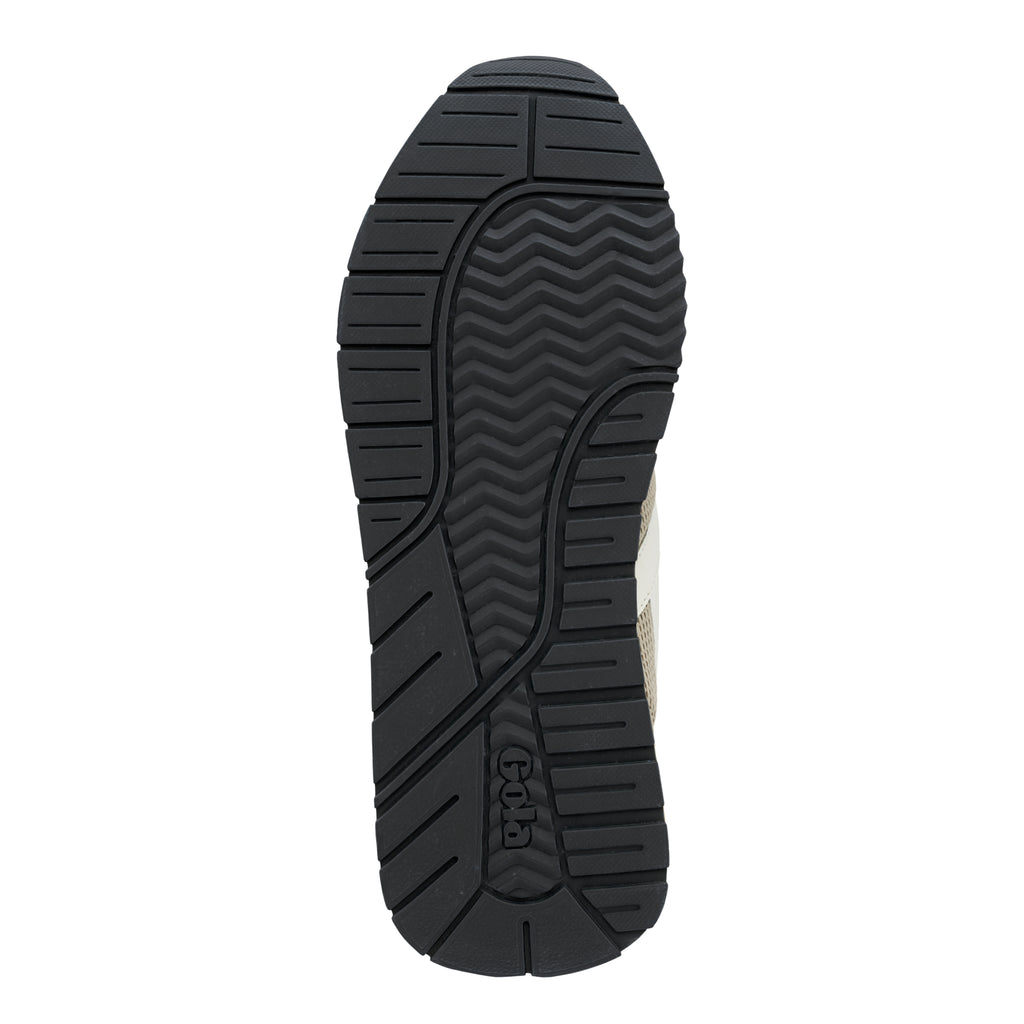 Black rubber trainer sole with textured tread pattern and Gola branding