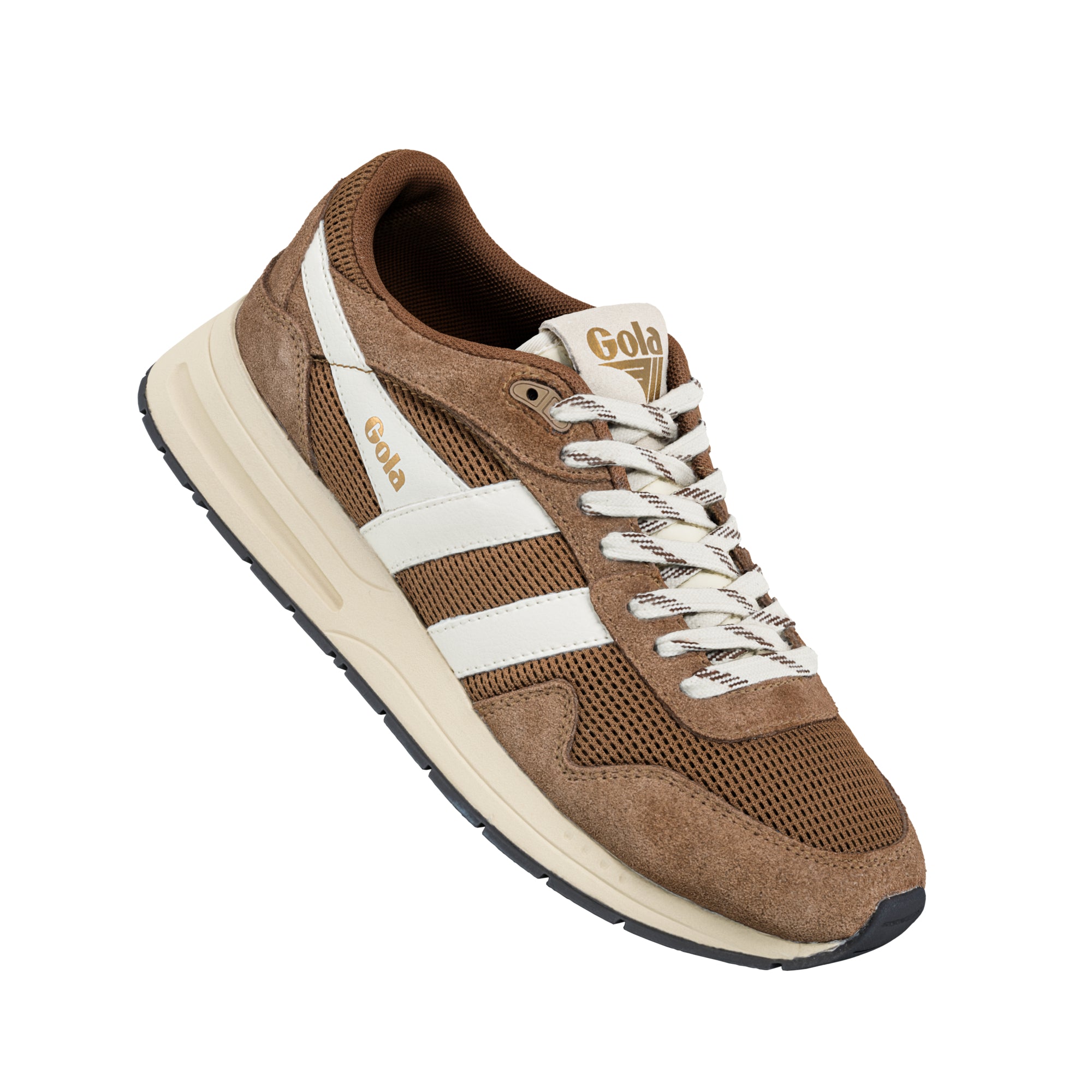 Brown and cream Gola trainer with suede and mesh upper