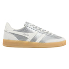 Metallic silver Gola trainer with white trim and gum sole