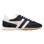 Gola Harrier trainer in black with white stripes and laces