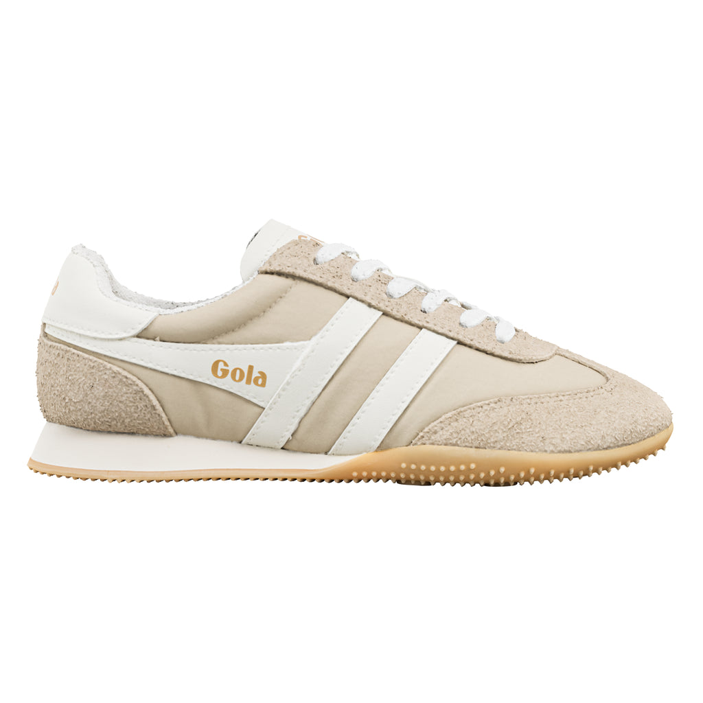 Gola Harrier trainer in off-white with white stripes and laces