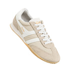 Gola Harrier trainer in off-white suede and canvas with white laces and side stripes