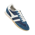 Navy blue and white Gola trainer with suede detailing and gum sole