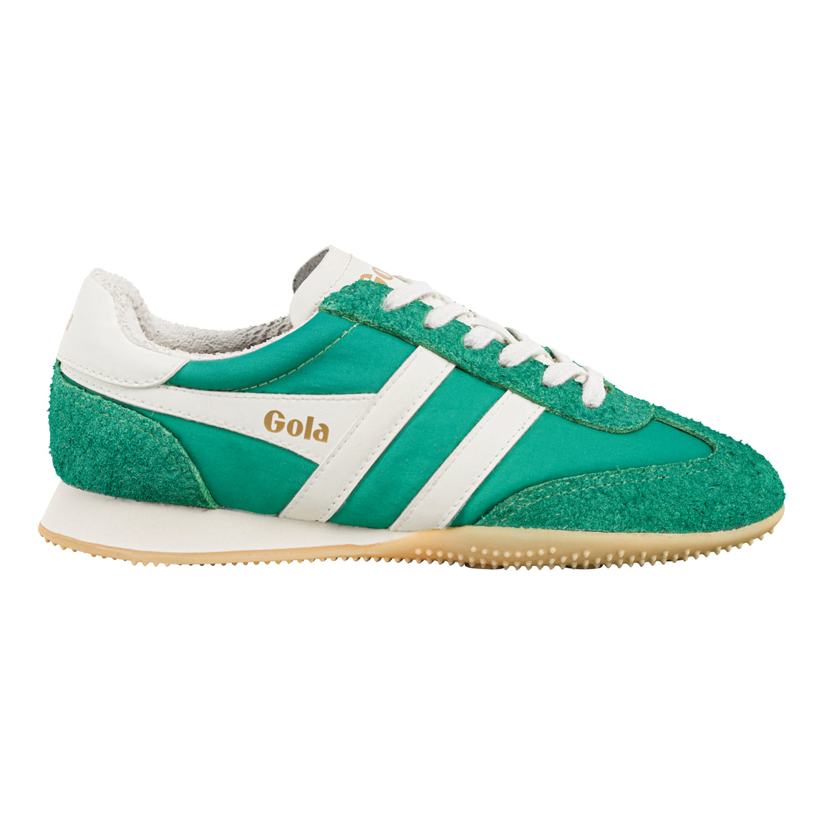 Gola Classics green and white suede and nylon trainer with gum sole
