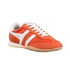 Orange and white Gola trainer with suede detailing and gum sole