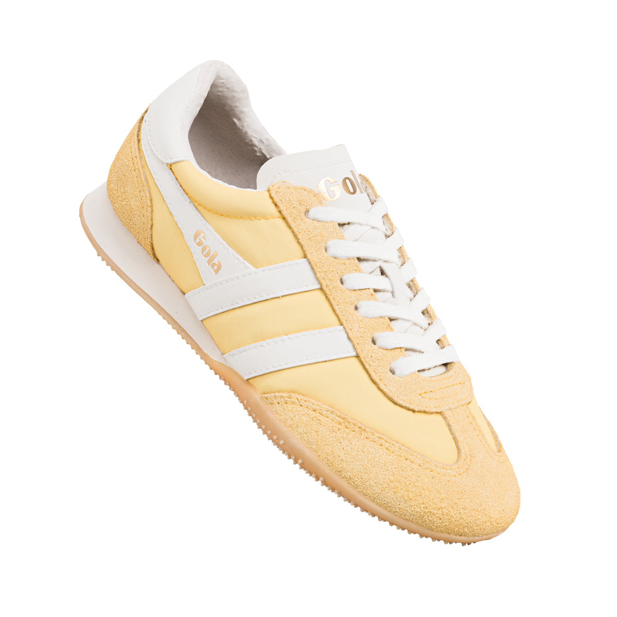 Gola Classics yellow and white suede trainer with lace up fastening
