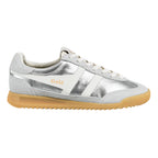 Gola Classics silver metallic trainer with white side stripes and gum sole