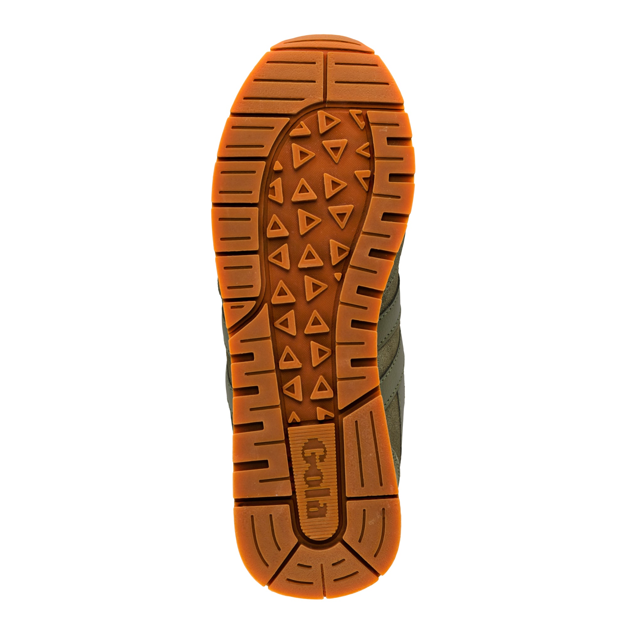 Rubber trainer sole with triangular tread pattern and Gola branding