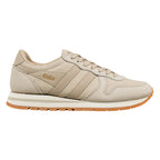 Beige Gola suede trainer with a gum rubber sole