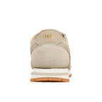 Rear view of a beige Gola trainer with a gum rubber sole