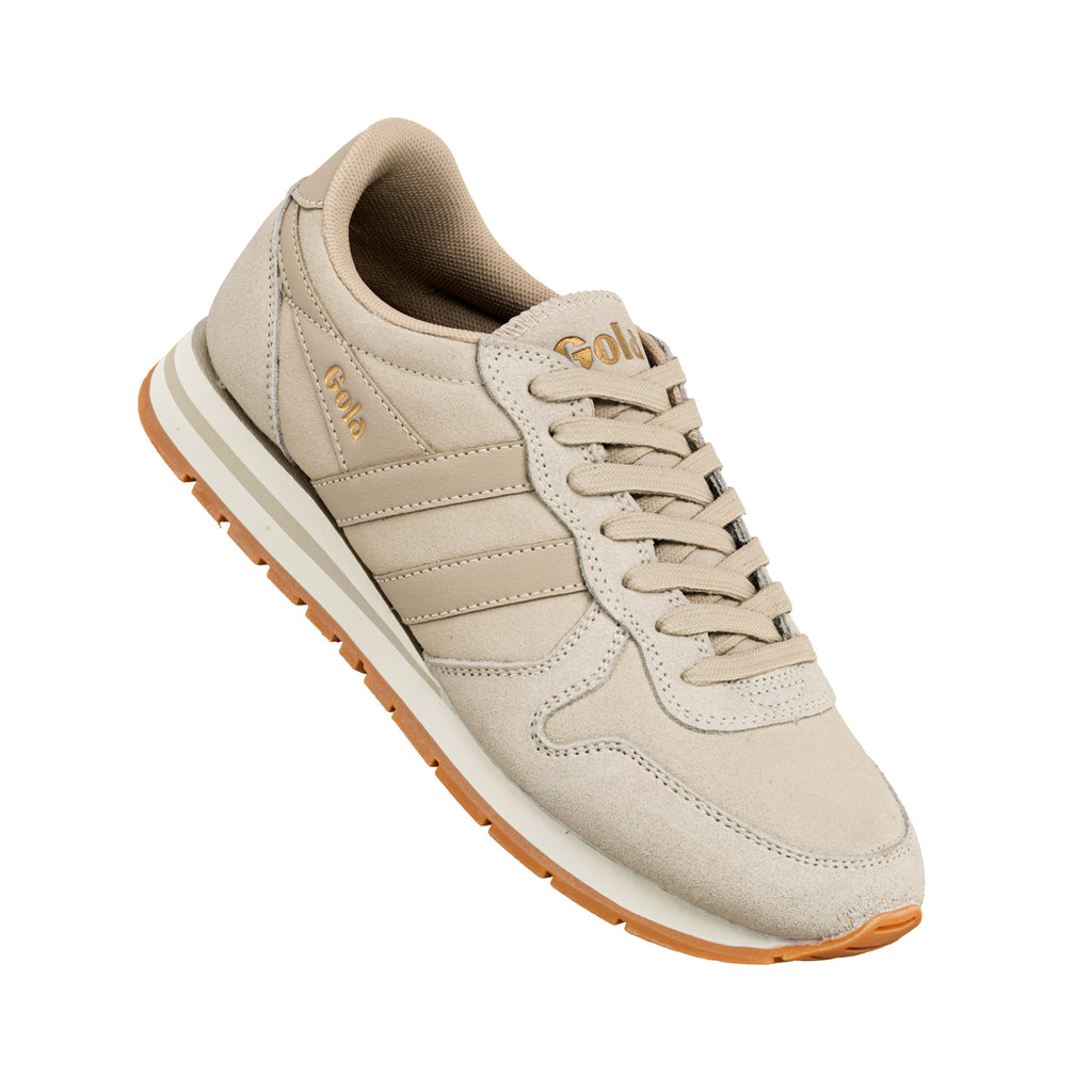 Beige Gola suede trainer with gum sole
