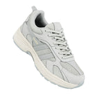 Light grey Gola lace up trainer with mesh and suede panels on a chunky cream sole