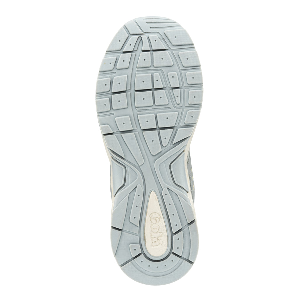 Grey trainer sole with textured grip pattern and Gola branding