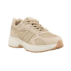Beige Gola trainer with mesh and suede panels and a chunky rubber sole