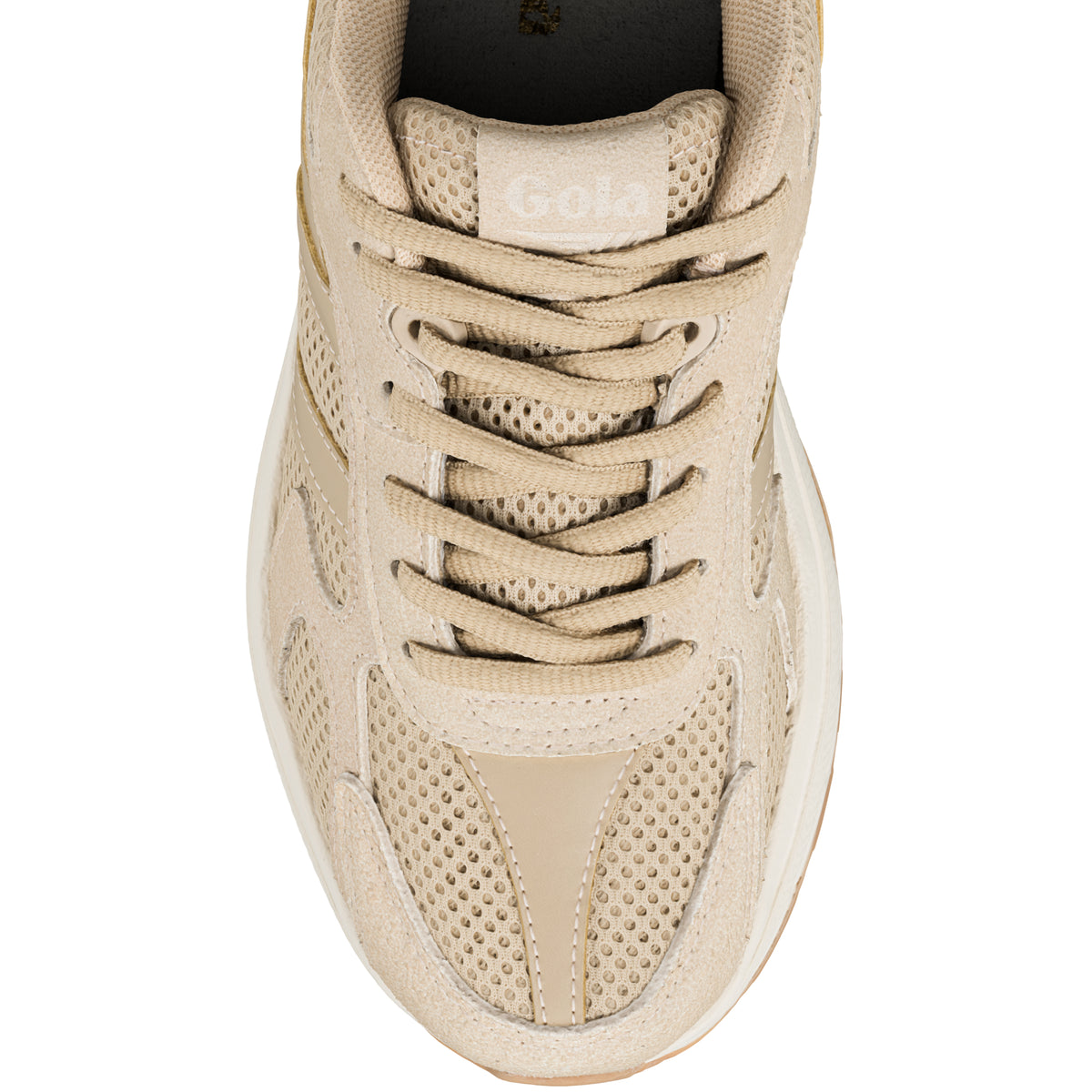 Beige Gola lace up trainer with mesh and suede panels