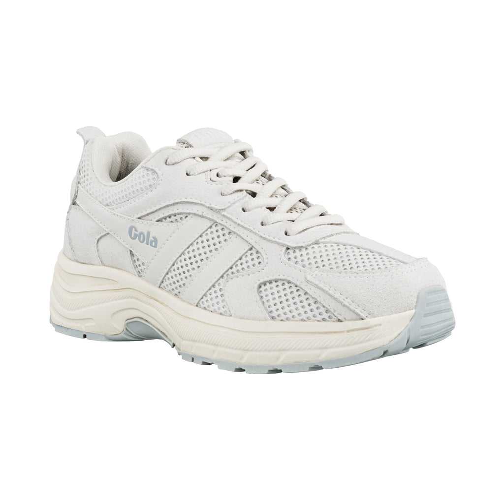 Off white Gola trainer with mesh and suede panels and a chunky sole