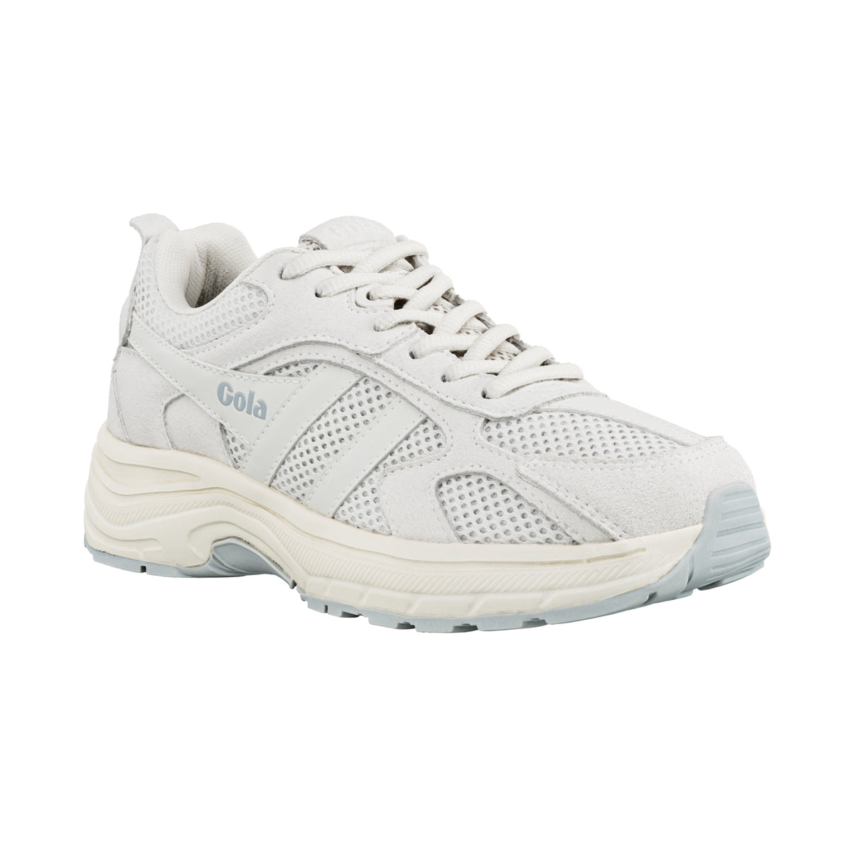 Off white Gola trainer with mesh and suede panels and a chunky sole