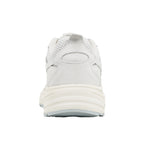 Rear view of a white trainer with a thick rubber sole
