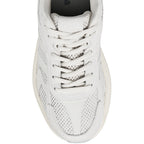 Top view of a white Gola lace up trainer with mesh and suede panels