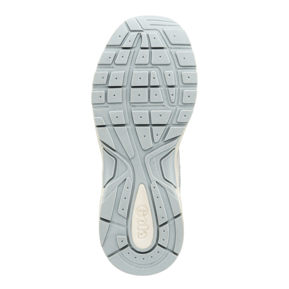 Grey rubber trainer sole with textured grip pattern and Gola branding