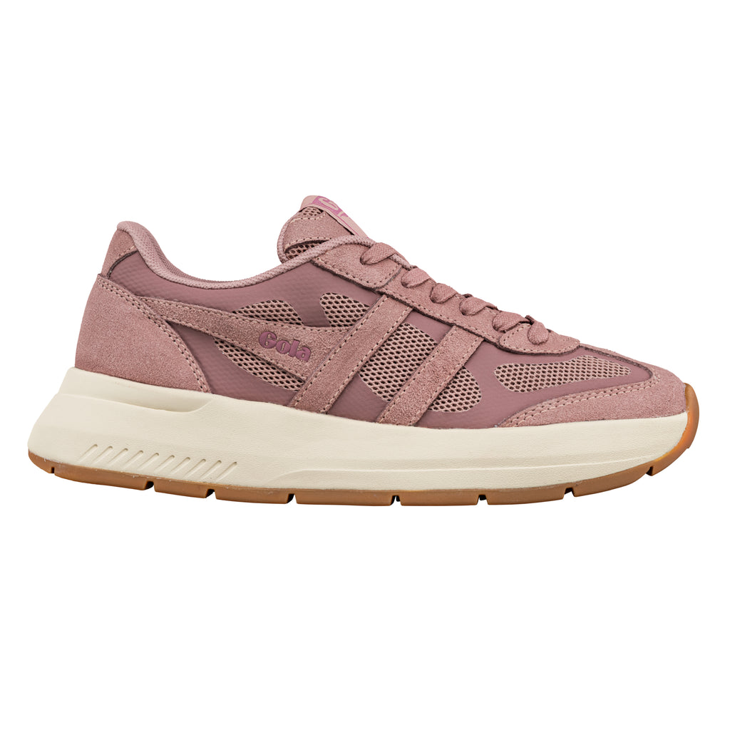 Mauve Gola trainer with mesh panels suede overlays and a cream midsole