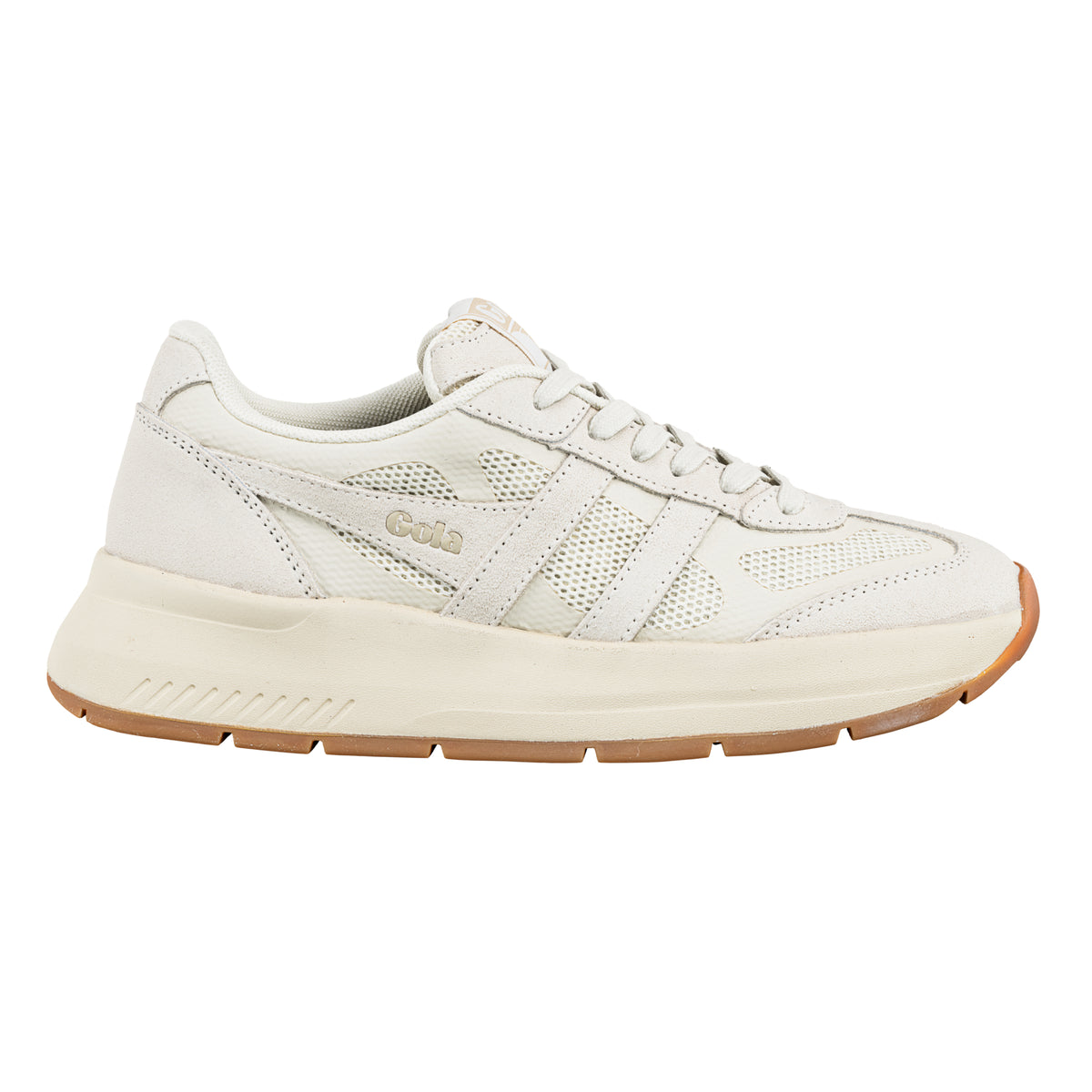Gola Classics off white suede and mesh trainer with a gum sole