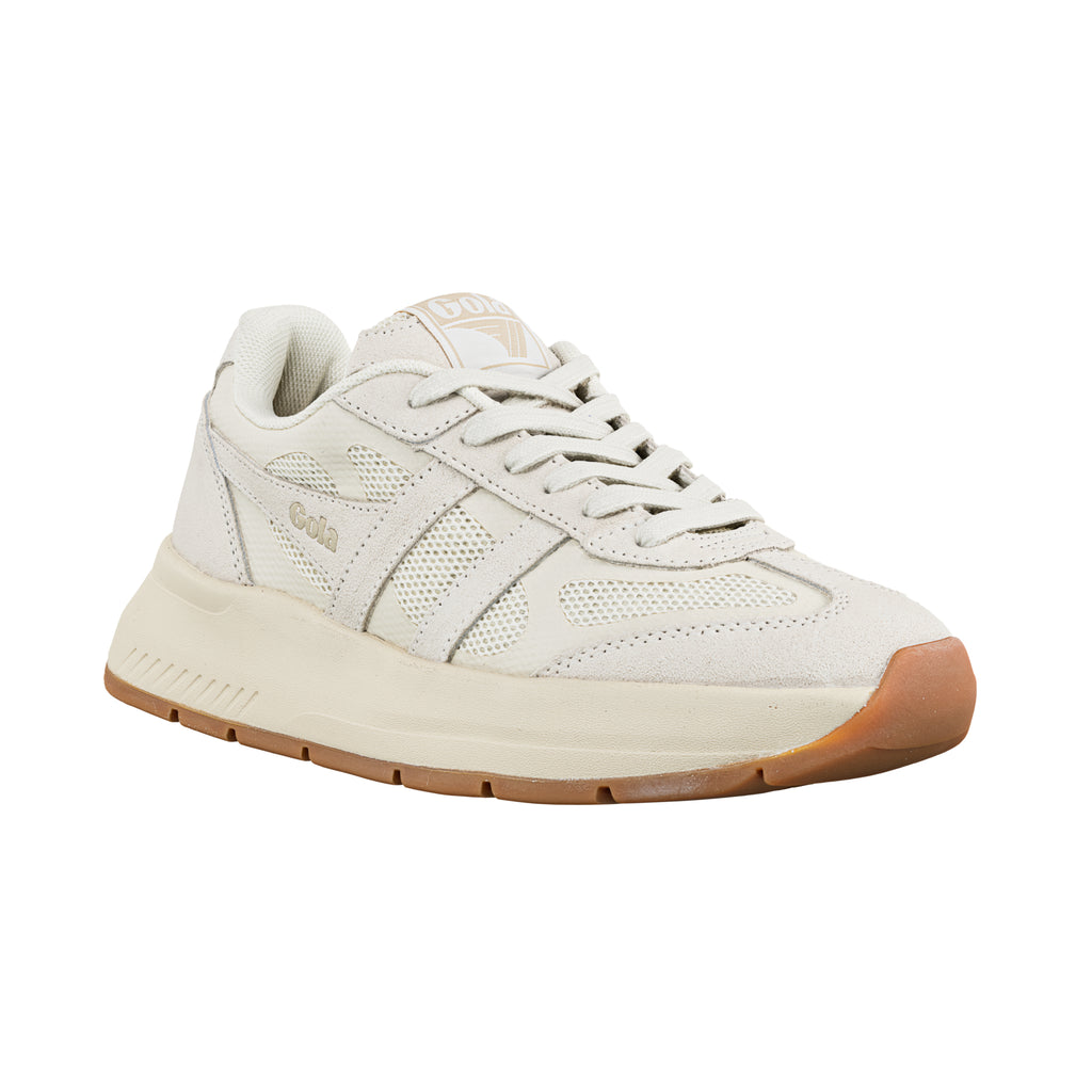 Off white Gola trainer with mesh panels and gum rubber sole