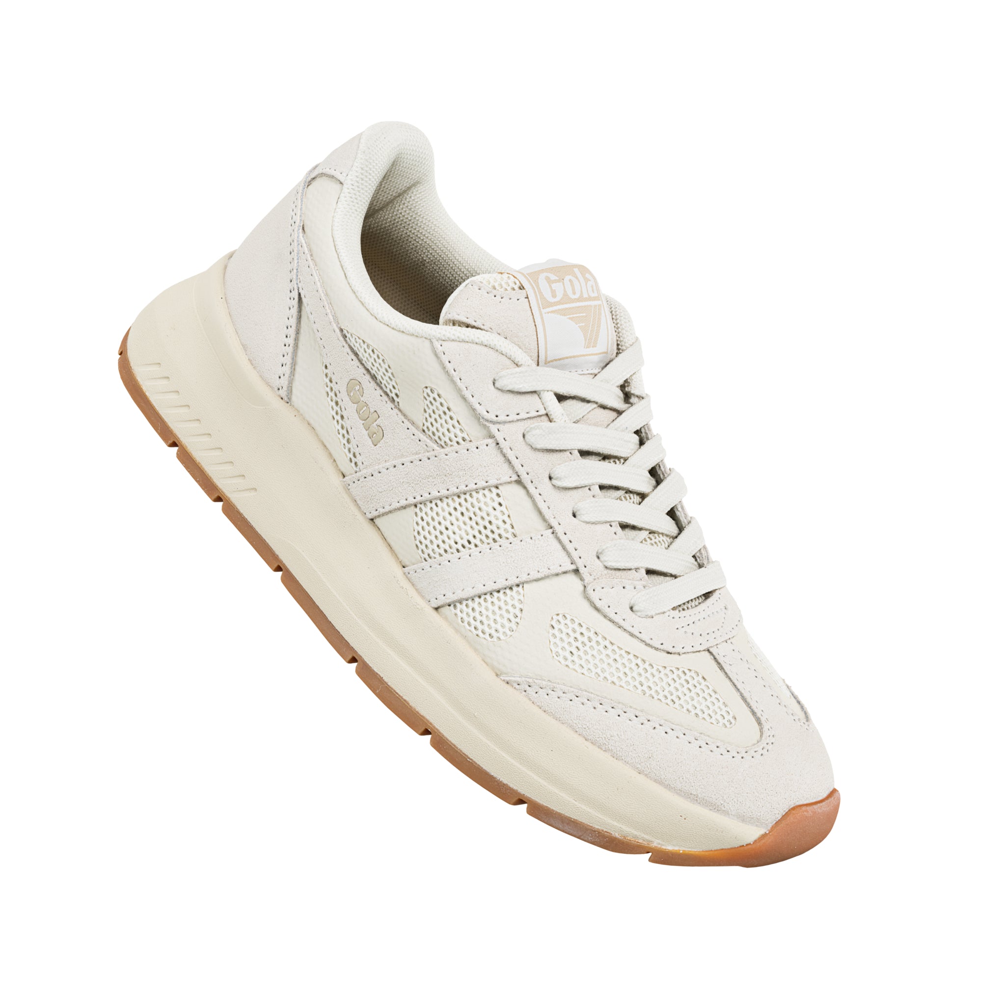 Off white Gola trainer with mesh panels and gum sole